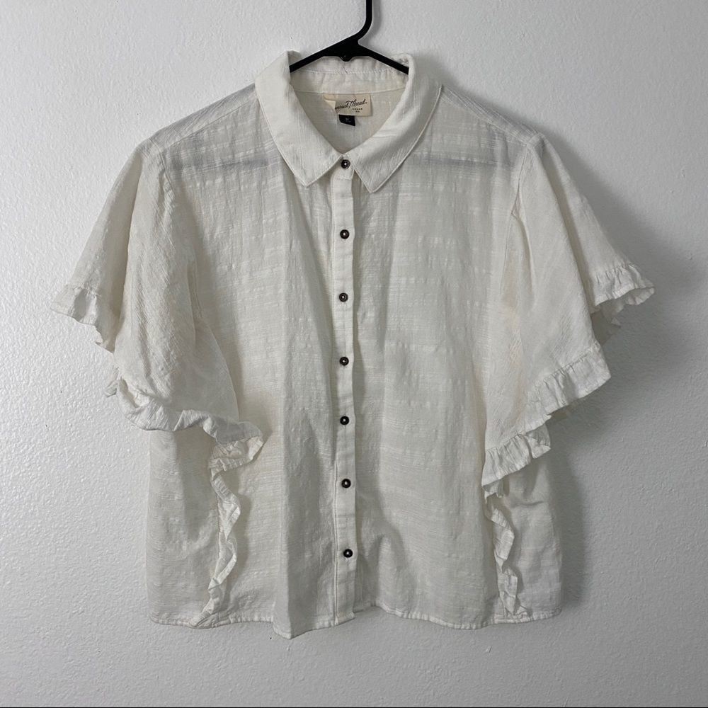 Universal Thread Flutter Sleeve White Linen Top - image 1